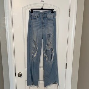 American Eagle Outfitters Ripped Light Blue Flare Jeans